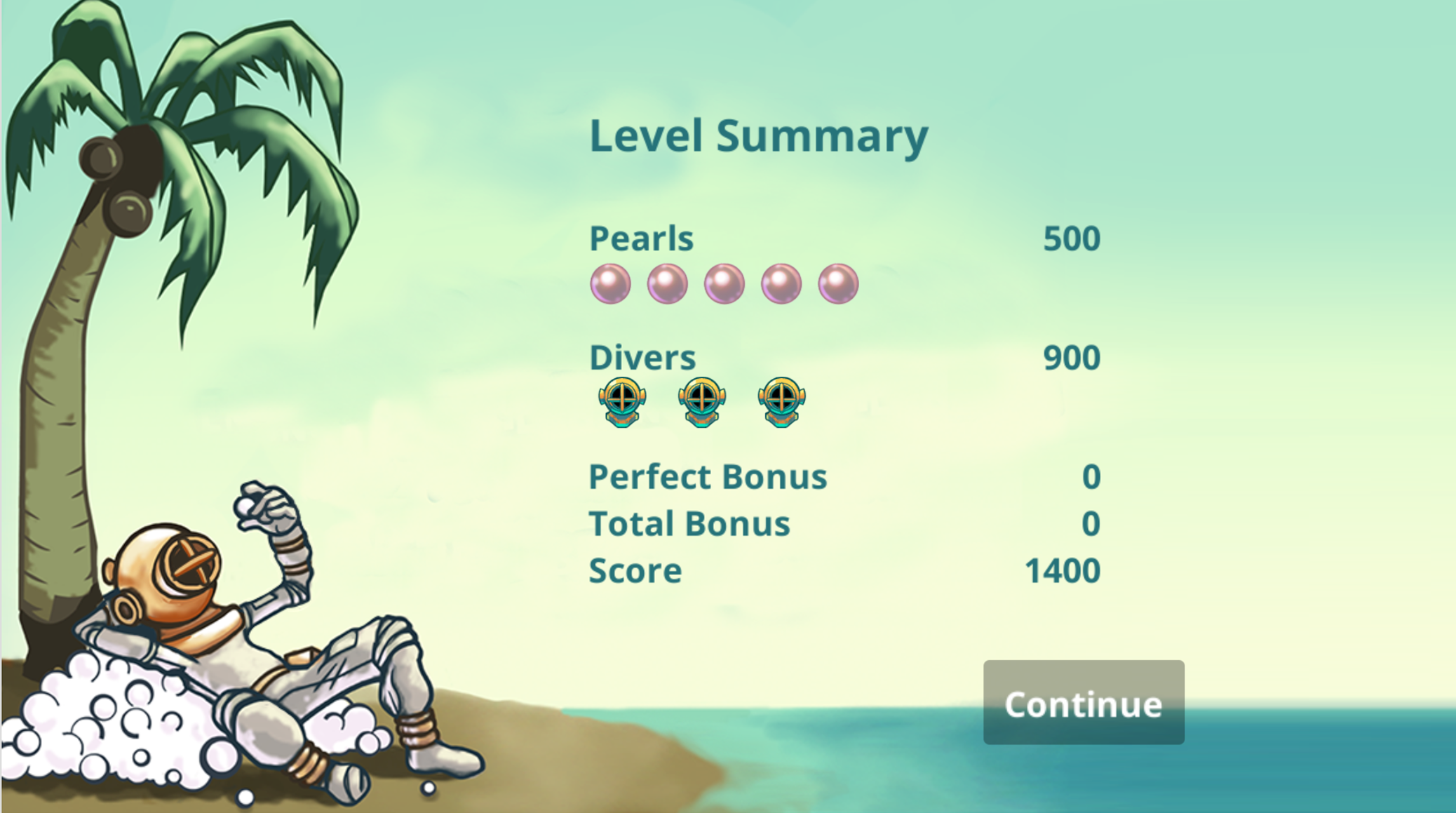 Pearl Diver screenshot of a level summary